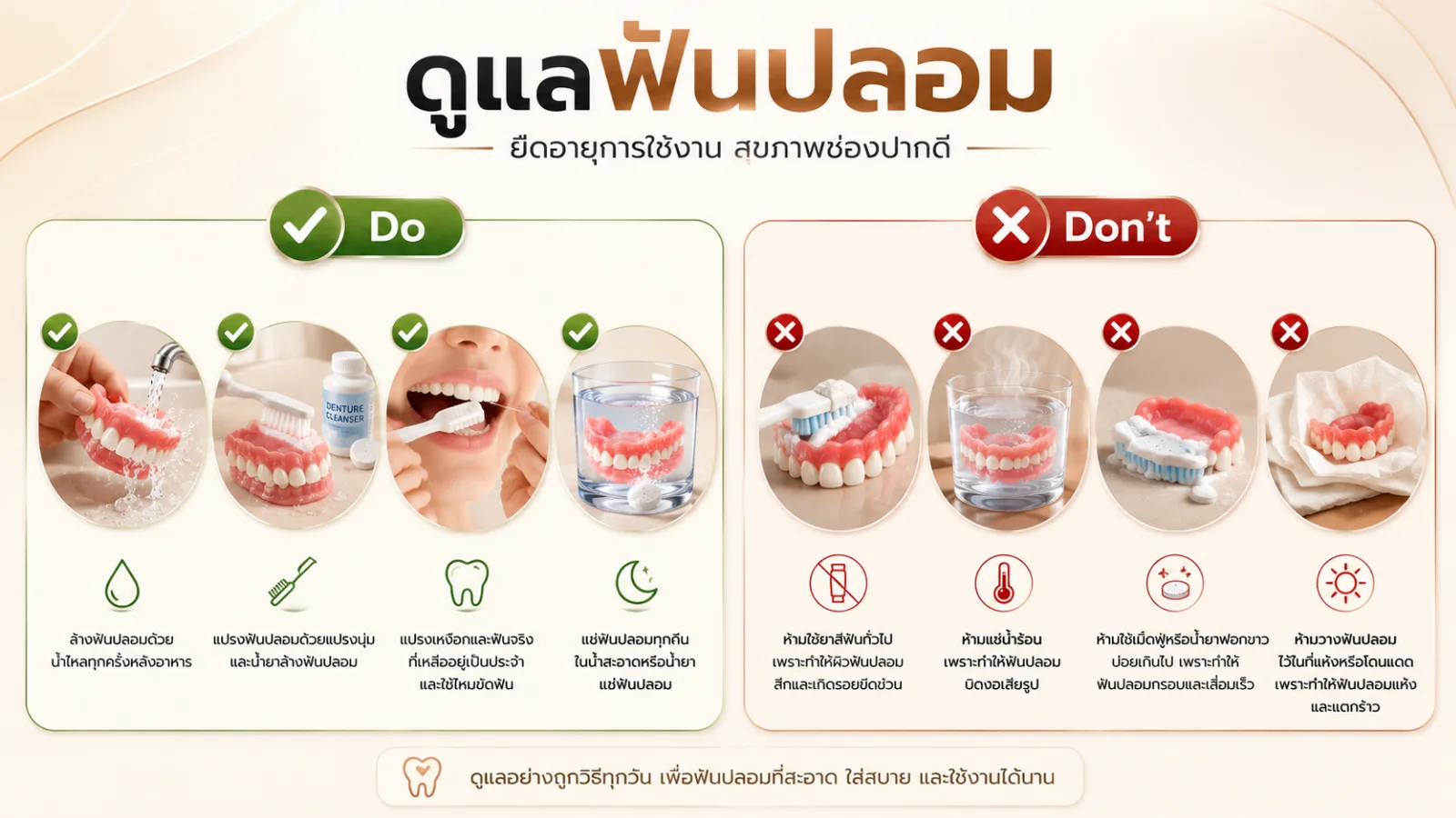 Do / Don't การดูแลฟันปลอม