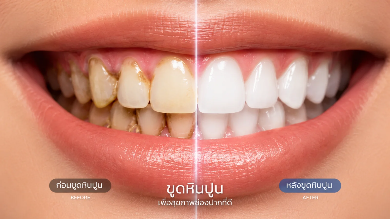 เปรียบเทียบฟันก่อนและหลังขูดหินปูน Before After